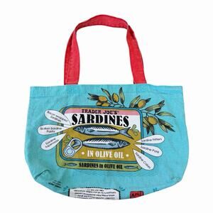 Trader Joe's Reusable Canvas Sardines Print Grocery Shopping Tote Bag Retired